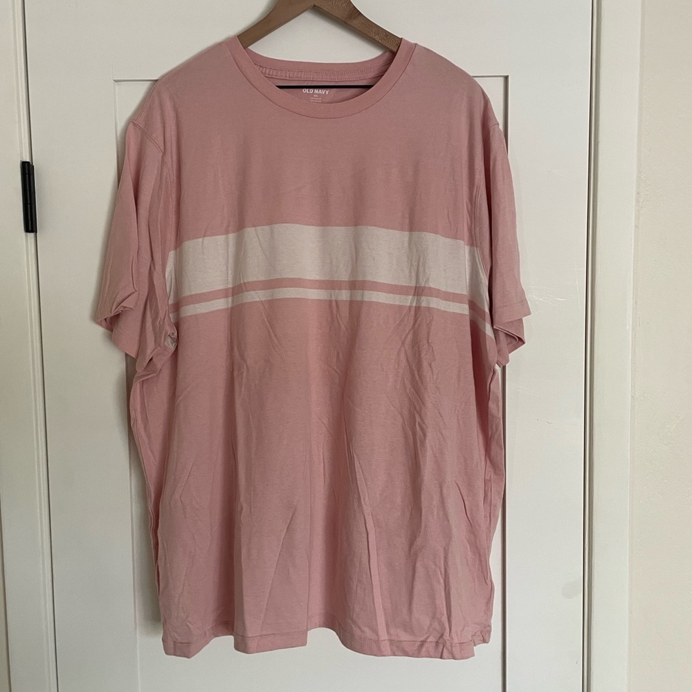 Old Navy Men’s Pink and White Striped Crewneck Tee